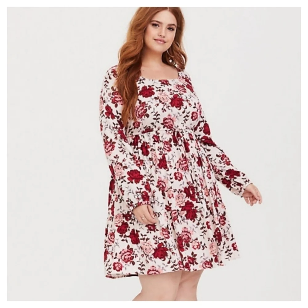 Torrid Ivory Floral Challis Drawstring Skater Dress Size 4 - Picture 1 of 7